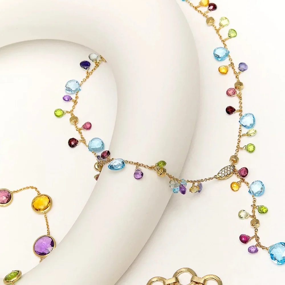 Marco Bicego Paradise 18K Yellow Gold Diamond & Gemstone Lariat Necklace 17